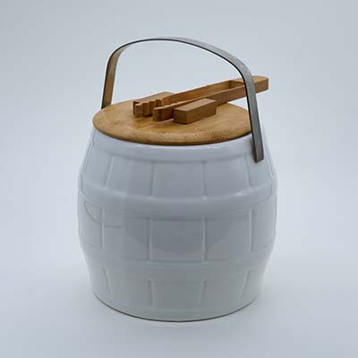 DEVNOW Ceramic ice bucket with wooden Lid and picker