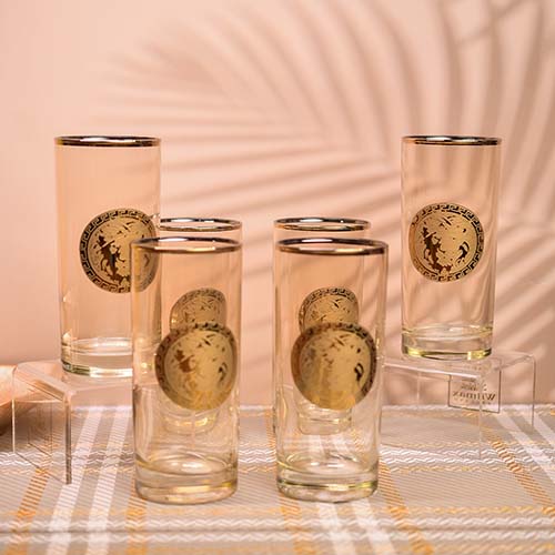 PREMIUM BRAND | Long drink Gold tinted Glass | Gold lined | Set of 6